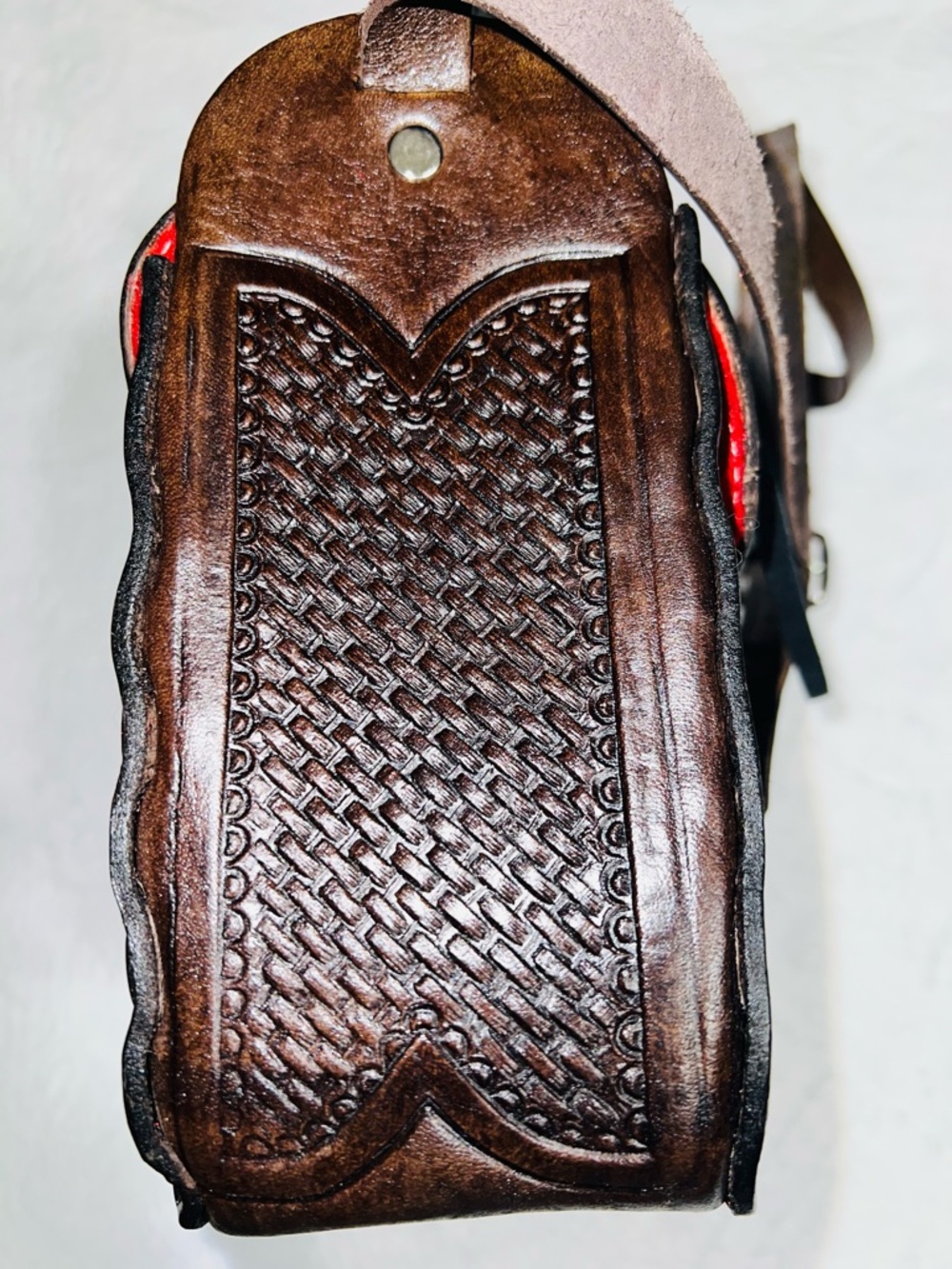 Hand Crafted Brown Woven Saddle-Style Shoulder Bag - Picture 10 of 15